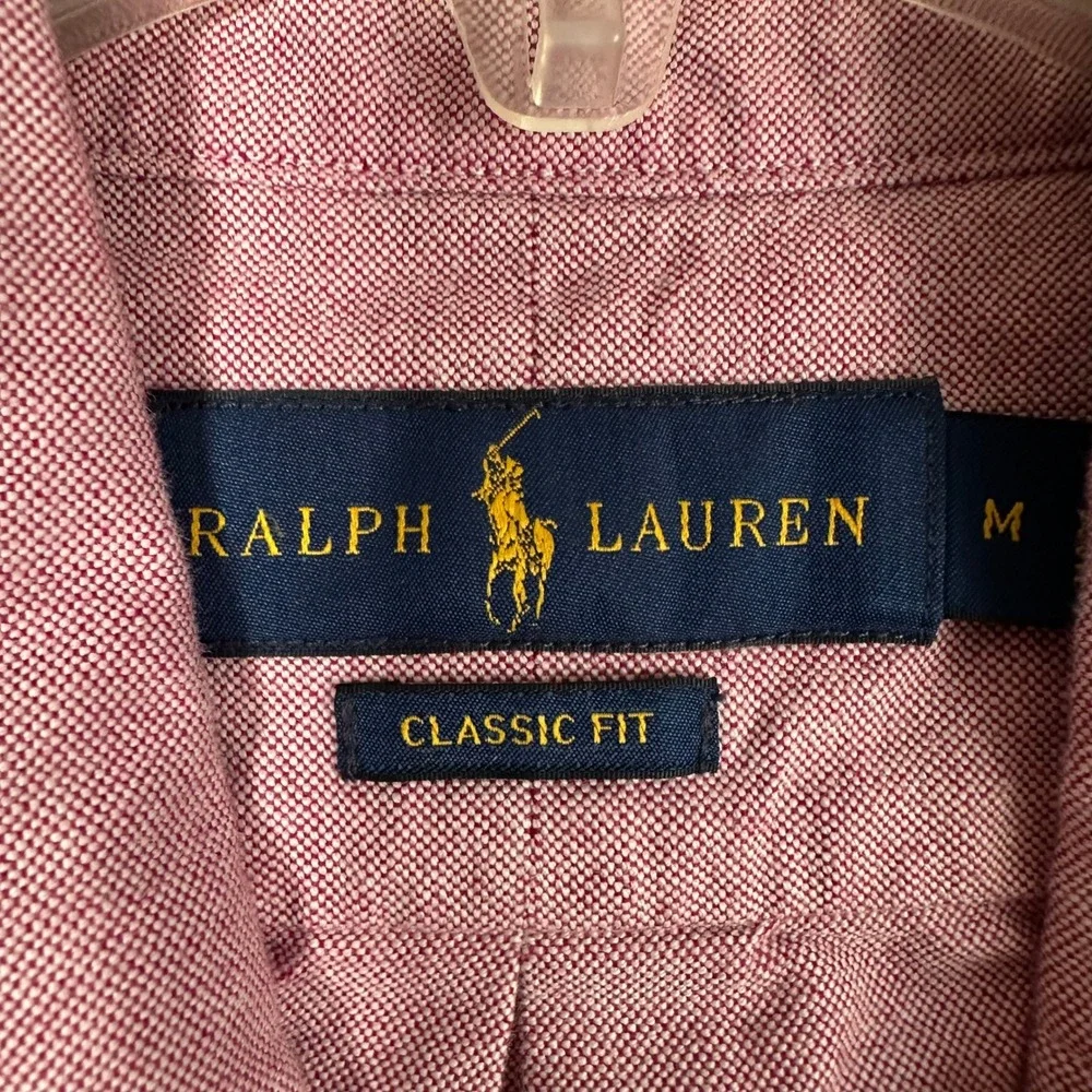 Polo Ralph Lauren Mens Medium Classic Fit Short Sleeve Oxford Shirt Burgundy